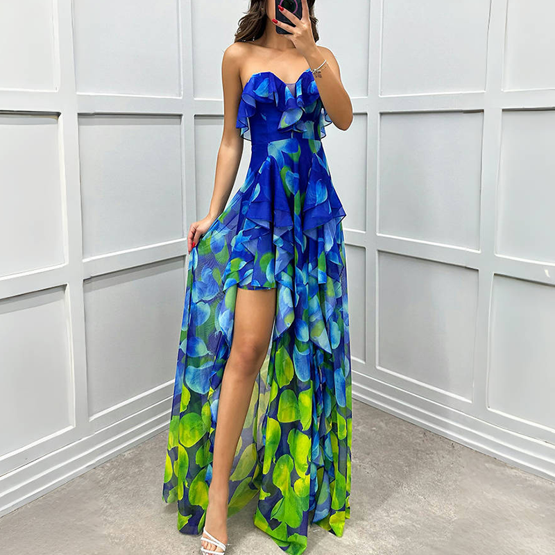 ⏳Time-limited Special⏰Women's Fashion Printed Mesh Sheath Split Dresses👗