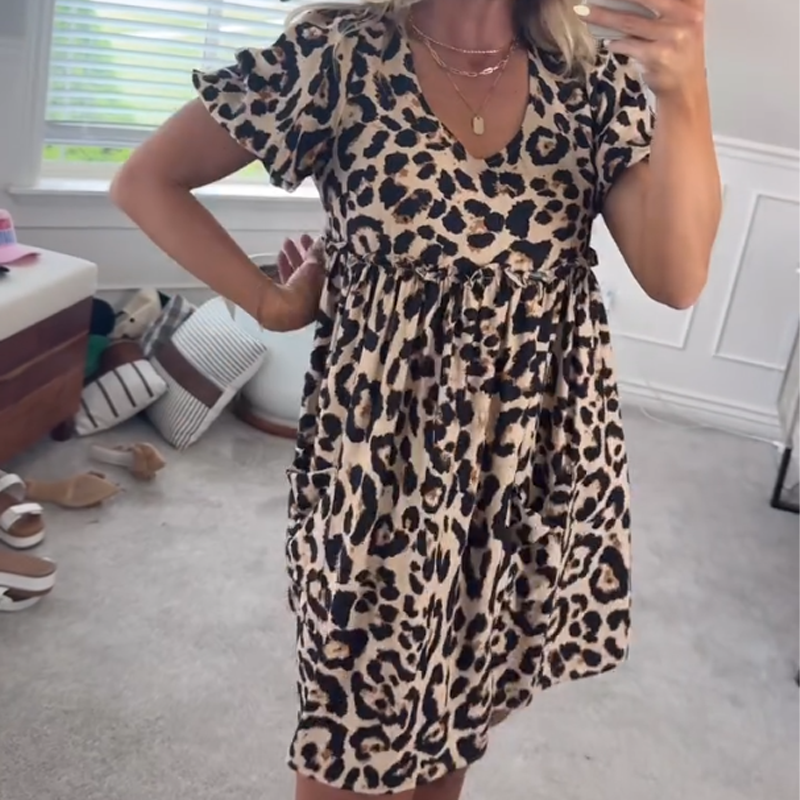 đLĂ€ssiges Minikleid mit Leopardenmuster fĂŒr Damen