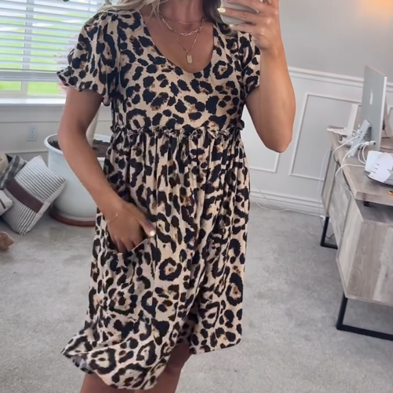 đLĂ€ssiges Minikleid mit Leopardenmuster fĂŒr Damen