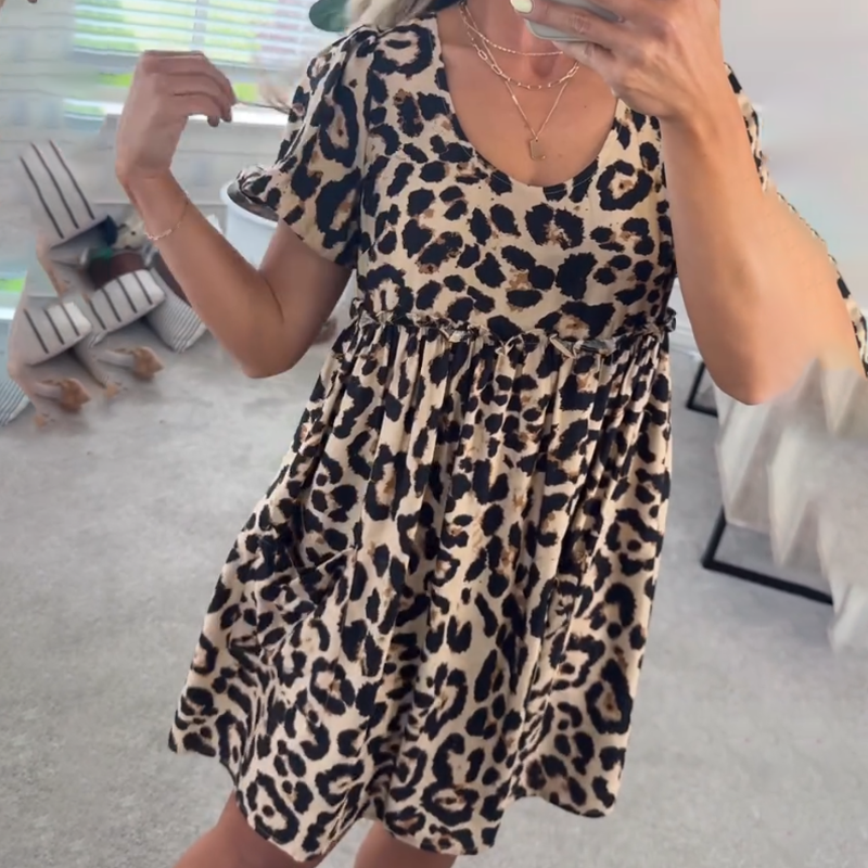 đLĂ€ssiges Minikleid mit Leopardenmuster fĂŒr Damen