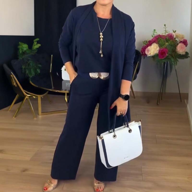 ⏳Zeitlich begrenztes Sonderangebot⏰💃Elegantes 3-teiliges Set bestehend aus langem Cardigan, Oberteil und Hose💞