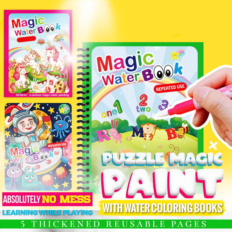 🎨 50% RABATT! ✨ MAGISCHE MALPUZZLE - WASSERFARBBUCH MIT 4 PINSELN, Lernspielzeug für Kinder ab 3 Jahren, Kreatives Beschäftigungsset 🖌️📚