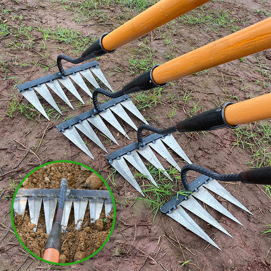 🌱Gartenharke aus Kohlenstoffstahl mit 4/5/6/7 Zinken