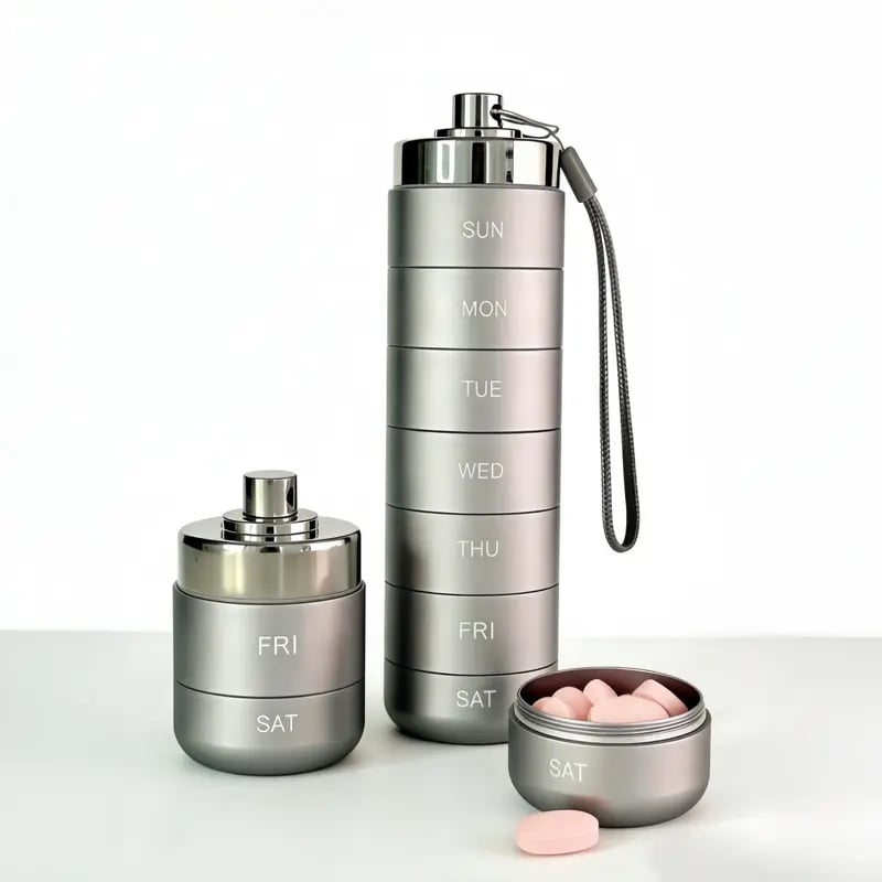 🔥🎁Neu: 50 % RABATT🔥Tragbare, wasserdichte Pillendose aus Aluminium für 7 Tage