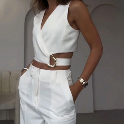 💕Hot Sale - Kostenloser Versand💕Damen 2 Stück Outfits Crop Vest & Wide Leg Pants