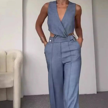 💕Hot Sale - Kostenloser Versand💕Damen 2 Stück Outfits Crop Vest & Wide Leg Pants