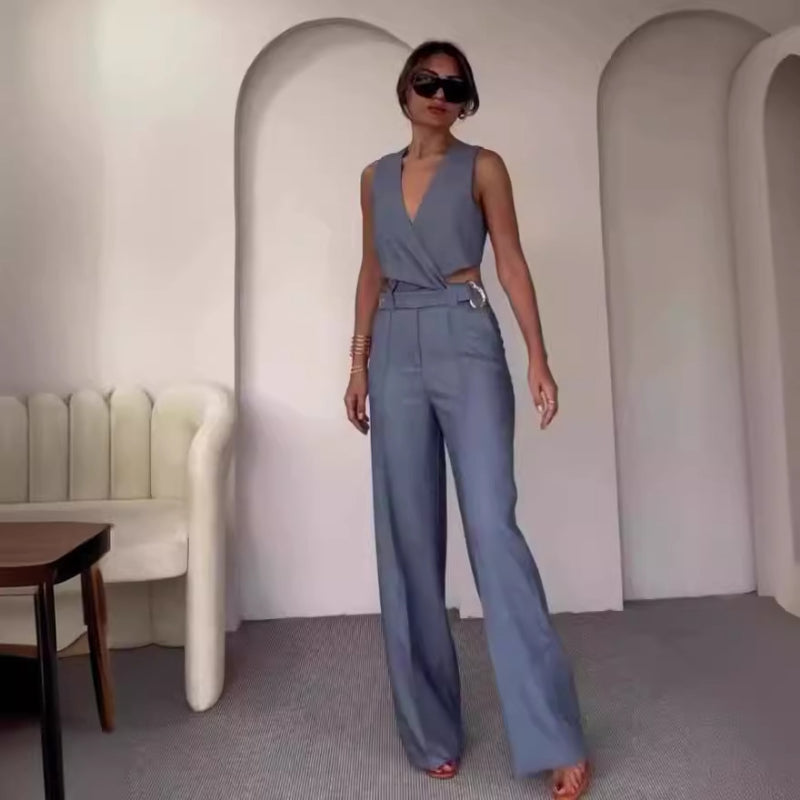 💕Hot Sale - Kostenloser Versand💕Damen 2 Stück Outfits Crop Vest & Wide Leg Pants