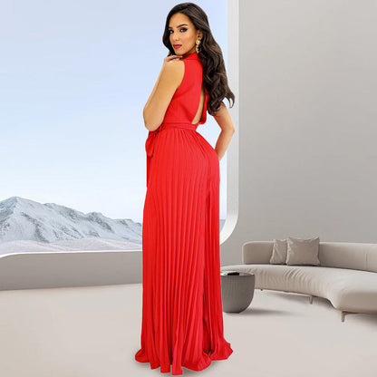 60%Rabatte✨Modische Outfits zum Pendeln ✨Plissierter Jumpsuit mit V-Ausschnitt und weitem Bein
