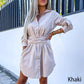 💥Zeitlich begrenzt 57 % RABATT 💕Trendy einfarbiges Hemdblusenkleid mit Bindegürtel für Damen