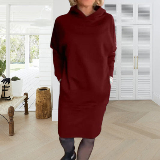 🍂🥰Mit Fleece gefüttertes Damen-Kapuzenkleid mit Taschen