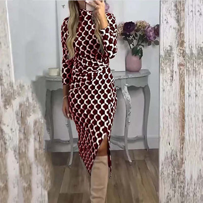 💠Schlankes Kleid mit geometrischem Druck und Seitenschlitz für Damen