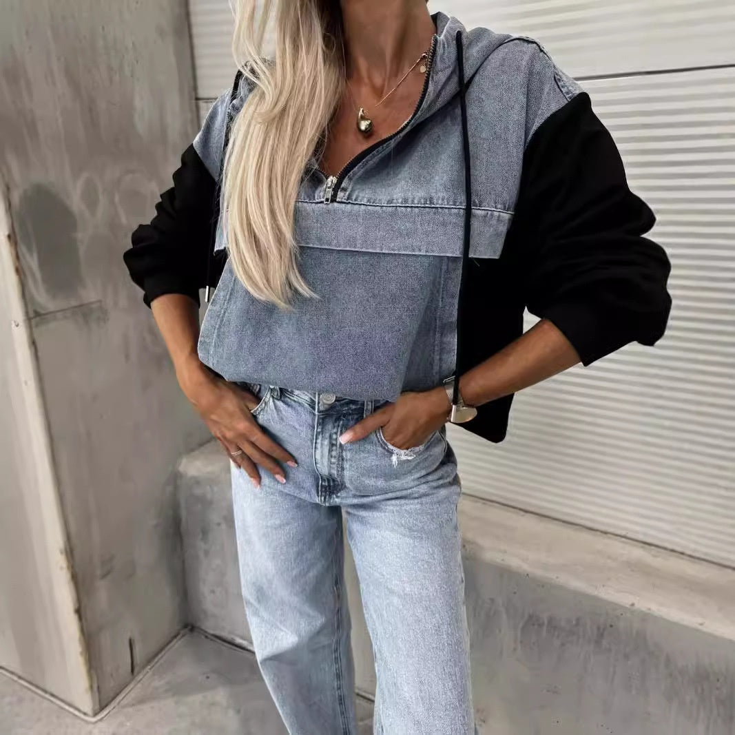 🔥HEISSER VERKAUF 42% - Damen-Jeansjacke mit Kapuze und Kordelzug
