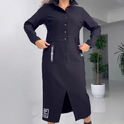 💖Langärmliges Button-Down-Kleid mit Schlitz für Damen - ✈️ Kostenlose Lieferung