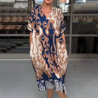 🌺Time-limited Special🔥 69% OFF!!🔥Printed V Neck Loose Midi Dress