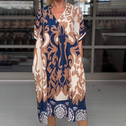 🌺Time-limited Special🔥 69% OFF!!🔥Printed V Neck Loose Midi Dress