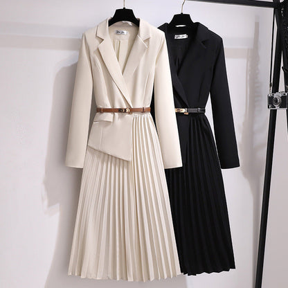 💕Neu eingetroffen💕Stilvoll und elegant：Asymmetrisches Patchwork-Blazerkleid mit Gürtel