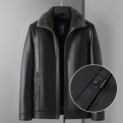 Men's Warm Faux Leather Plush Lapels Jacket