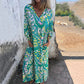 🌟🏖️Neu für den Frühling🌹👉Bohemian Maxikleid mit V-Ausschnitt und abstraktem Print für Damen👗🦋