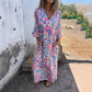 🌟🏖️Neu für den Frühling🌹👉Bohemian Maxikleid mit V-Ausschnitt und abstraktem Print für Damen👗🦋