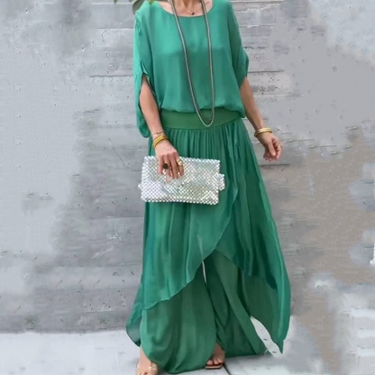 ⏳Begrenzte Zeit 50% Rabatt💥2-teiliges Set aus Chiffon mit lockerem Oberteil und weiten Schlitzhosen
