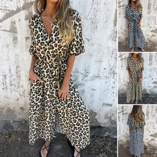 🐆Maxikleid mit V-Ausschnitt und Leopardenmuster👗