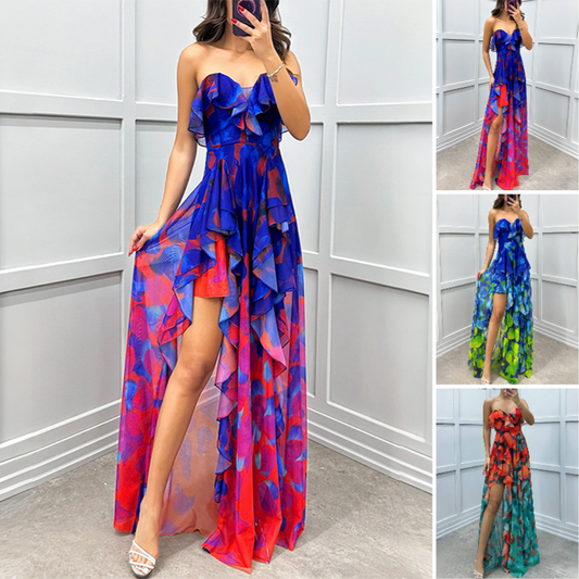 ⏳Time-limited Special⏰Women's Fashion Printed Mesh Sheath Split Dresses👗