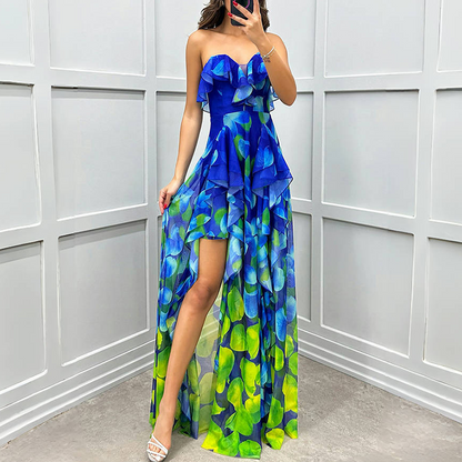 ⏳Time-limited Special⏰Women's Fashion Printed Mesh Sheath Split Dresses👗