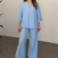 Women's V-Neck Top & Pants 2-Piece Set