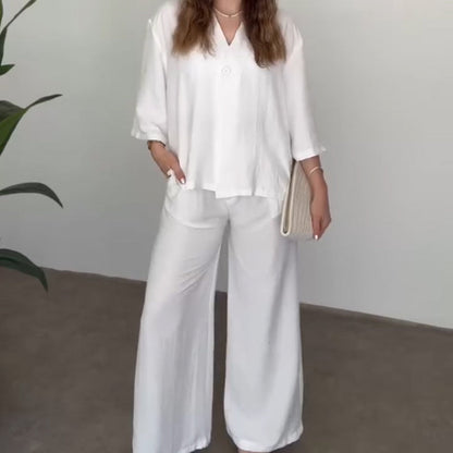 Women's V-Neck Top & Pants 2-Piece Set