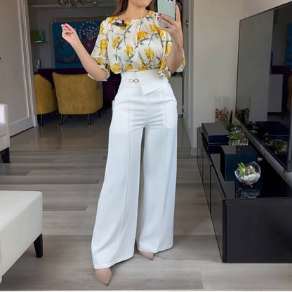 Round Neck Top & Wide Leg Pants Set