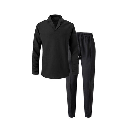 🎊Schickes Herren-Set aus Baumwolle, bestehend aus einem Hemd mit Kragen und einer Hose mit Kordelzug