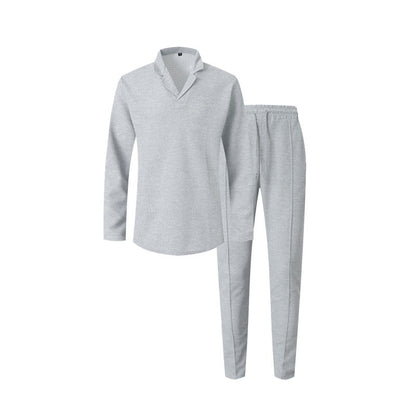 🎊Schickes Herren-Set aus Baumwolle, bestehend aus einem Hemd mit Kragen und einer Hose mit Kordelzug