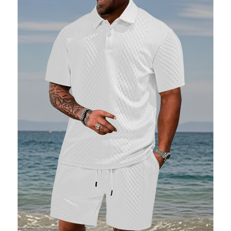 👕 54% RABATT! 💎 Herren-Zweiteiler mit Rautenstruktur – Kurzarmhemd & Shorts – Atmungsaktiv, Knitterfrei & Lässiger Sommer-Look ☀️