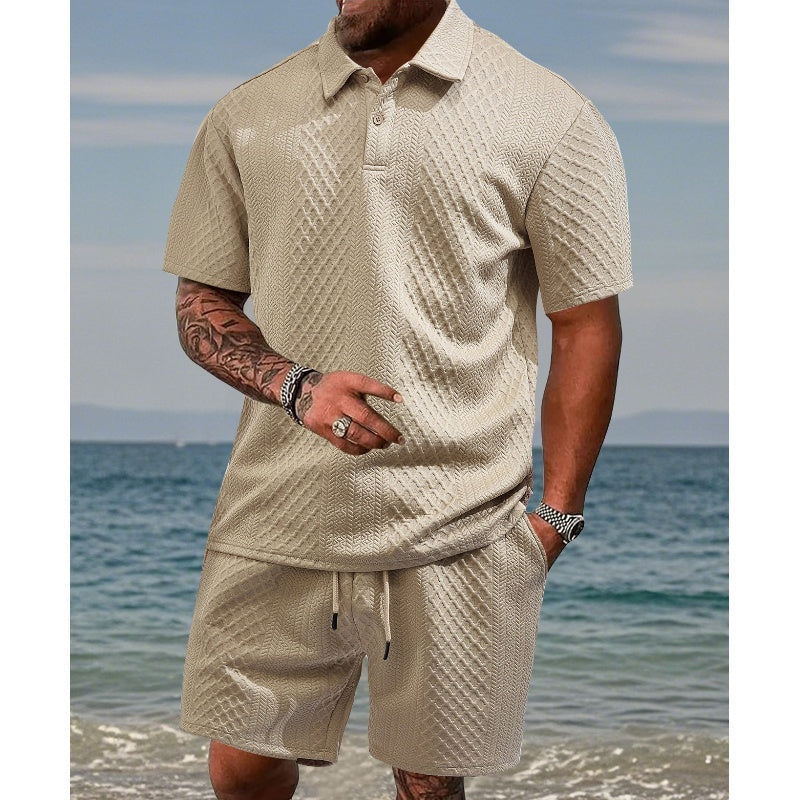 👕 54% RABATT! 💎 Herren-Zweiteiler mit Rautenstruktur – Kurzarmhemd & Shorts – Atmungsaktiv, Knitterfrei & Lässiger Sommer-Look ☀️
