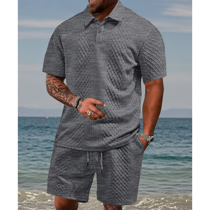 👕 54% RABATT! 💎 Herren-Zweiteiler mit Rautenstruktur – Kurzarmhemd & Shorts – Atmungsaktiv, Knitterfrei & Lässiger Sommer-Look ☀️