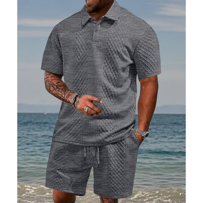 👕 54% RABATT! 💎 Herren-Zweiteiler mit Rautenstruktur – Kurzarmhemd & Shorts – Atmungsaktiv, Knitterfrei & Lässiger Sommer-Look ☀️