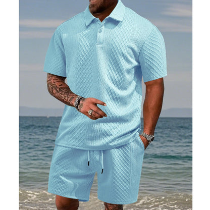 👕 54% RABATT! 💎 Herren-Zweiteiler mit Rautenstruktur – Kurzarmhemd & Shorts – Atmungsaktiv, Knitterfrei & Lässiger Sommer-Look ☀️