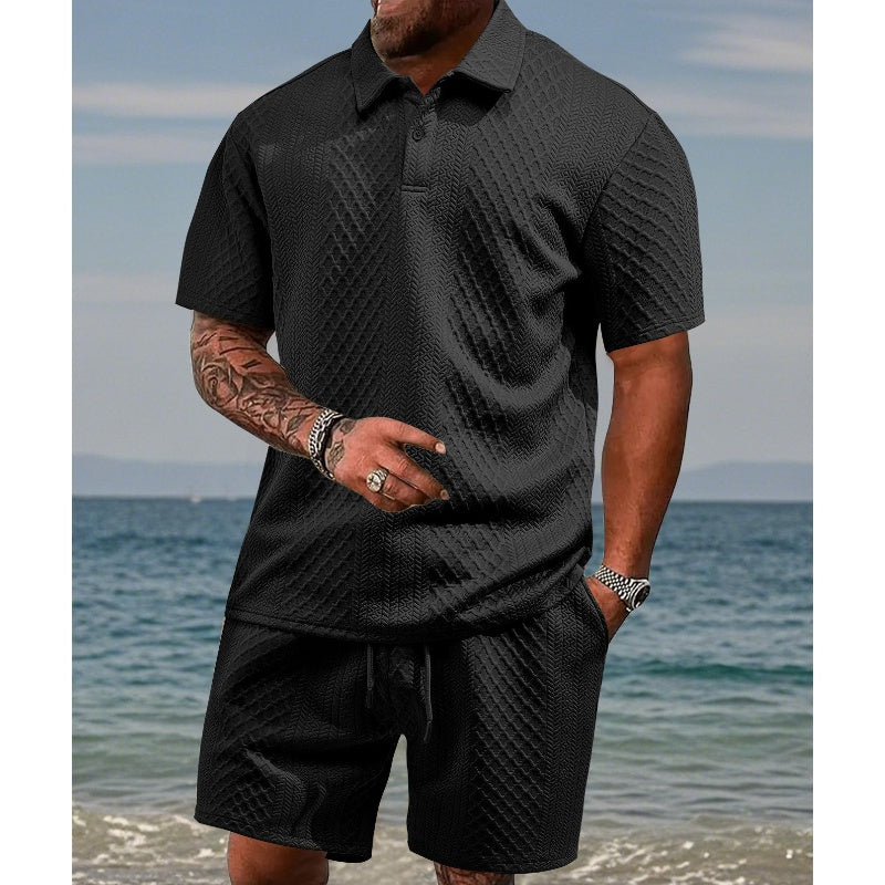 👕 54% RABATT! 💎 Herren-Zweiteiler mit Rautenstruktur – Kurzarmhemd & Shorts – Atmungsaktiv, Knitterfrei & Lässiger Sommer-Look ☀️