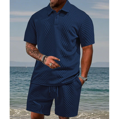 👕 54% RABATT! 💎 Herren-Zweiteiler mit Rautenstruktur – Kurzarmhemd & Shorts – Atmungsaktiv, Knitterfrei & Lässiger Sommer-Look ☀️
