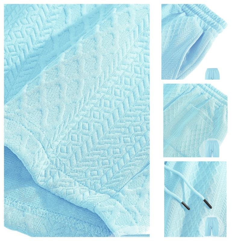 👕 54% RABATT! 💎 Herren-Zweiteiler mit Rautenstruktur – Kurzarmhemd & Shorts – Atmungsaktiv, Knitterfrei & Lässiger Sommer-Look ☀️