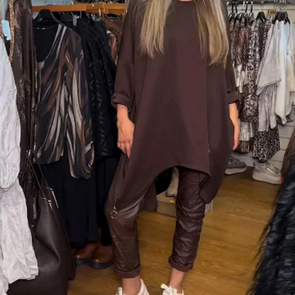 Asymmetrisches locker geschnittenes Sweatshirt & einfarbige Hose (Zweiteiler)