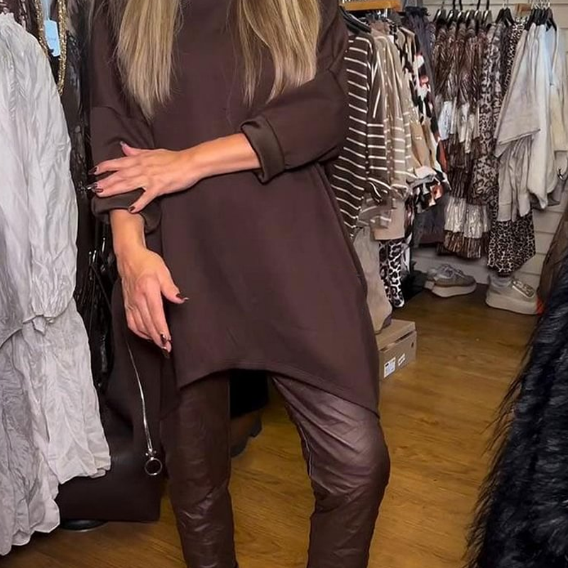 Asymmetrisches locker geschnittenes Sweatshirt & einfarbige Hose (Zweiteiler)