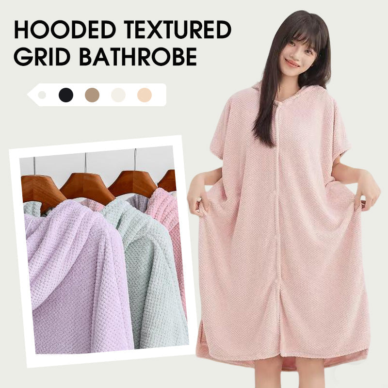 Women's Cosy Hooded Textured Grid Bademantel (50% RABATT)