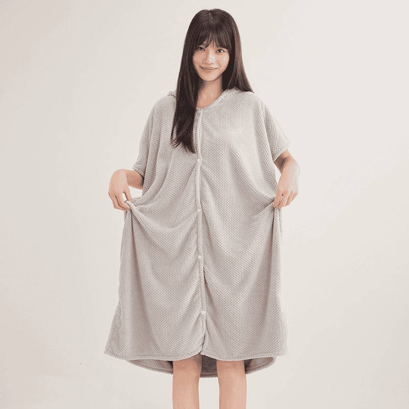 Women's Cosy Hooded Textured Grid Bademantel (50% RABATT)