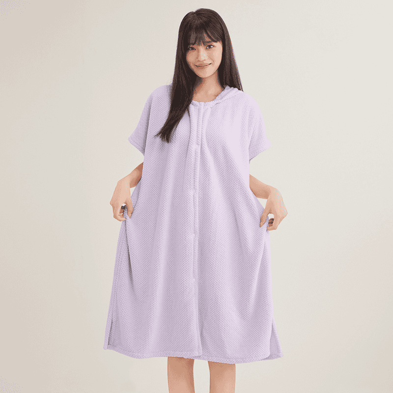 Women's Cosy Hooded Textured Grid Bademantel (50% RABATT)