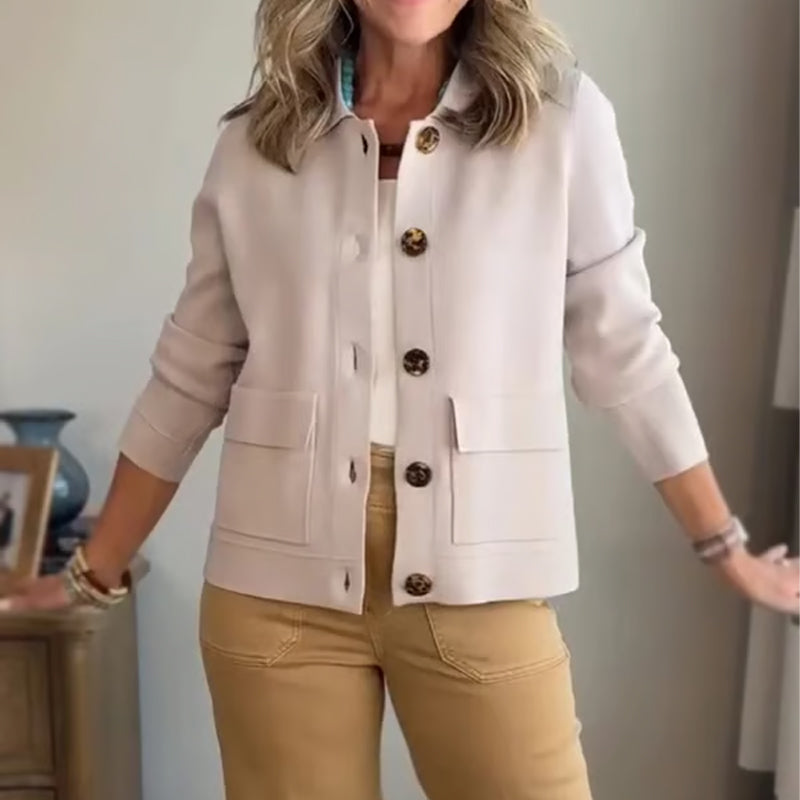 Damen Freizeitjacke in Unifarbe mit Umlegekragen