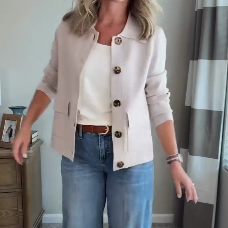 Damen Freizeitjacke in Unifarbe mit Umlegekragen