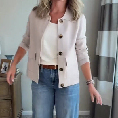 Damen Freizeitjacke in Unifarbe mit Umlegekragen