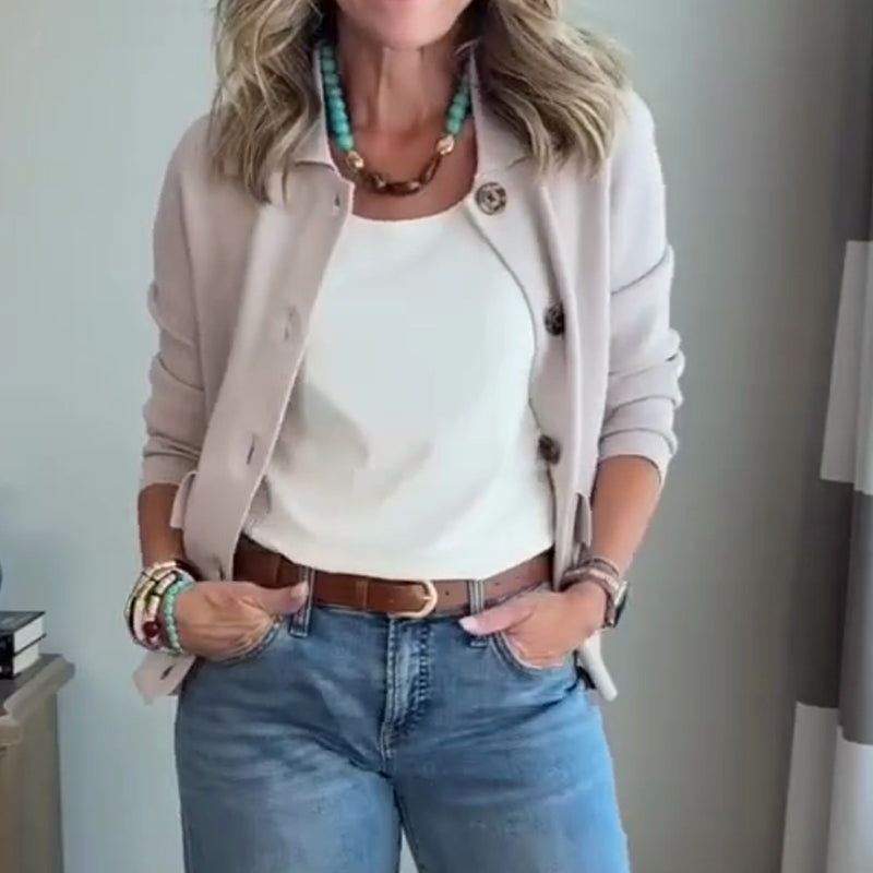 Damen Freizeitjacke in Unifarbe mit Umlegekragen