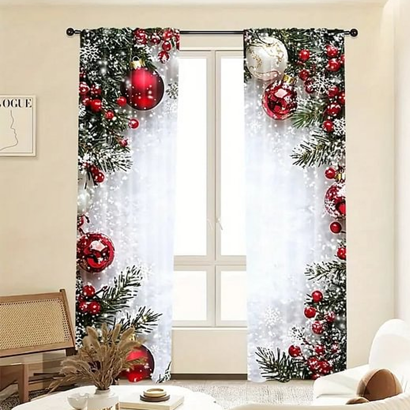 🎄🔥Weihnachtsaktion 50% RABATT🔥Weihnachts-Fenstervorhänge 2-teiliges Set für die Wohnungsdekoration